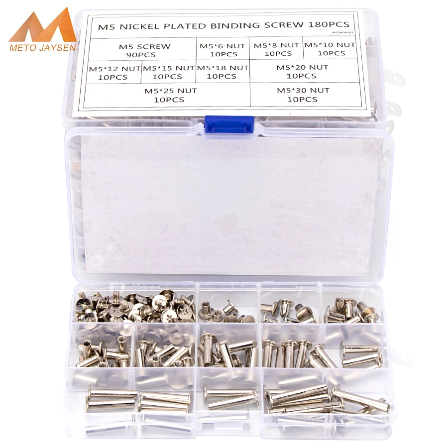 M5 Nickel Brass Plated Phillips Chicago Binding Screws Assortment Kit DIY Tool Accessories Replacement Set 180PCS 60PCS S30