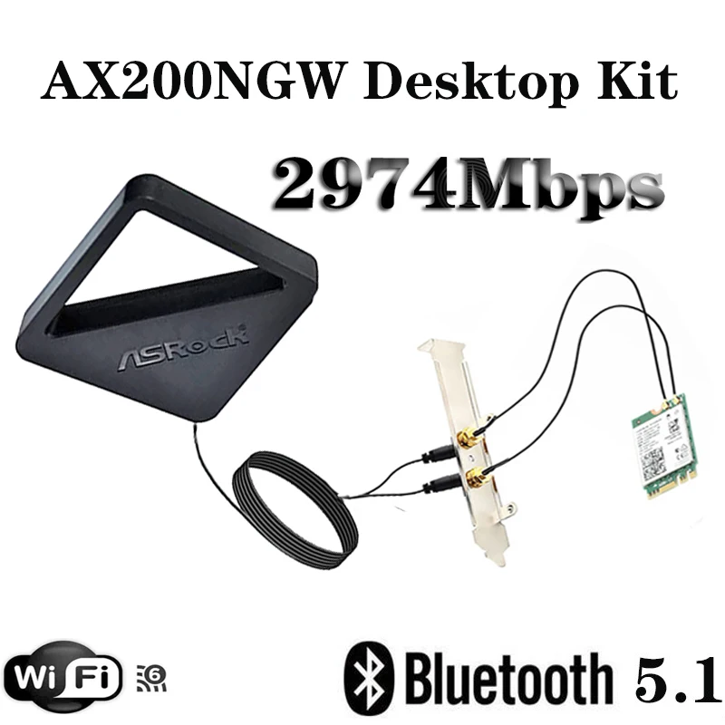 

2974 Мбит/с PCIe Wifi6 адаптер Intel AX200 Wifi карта Беспроводная Bluetooth 5,1 Двухдиапазонная 2,4G/5 ГГц 802.11ax/ac внешняя антенна Asrock