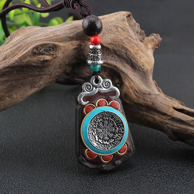 Ожерелье ручной работы из черного дерева с подвеской в виде цепи изображением