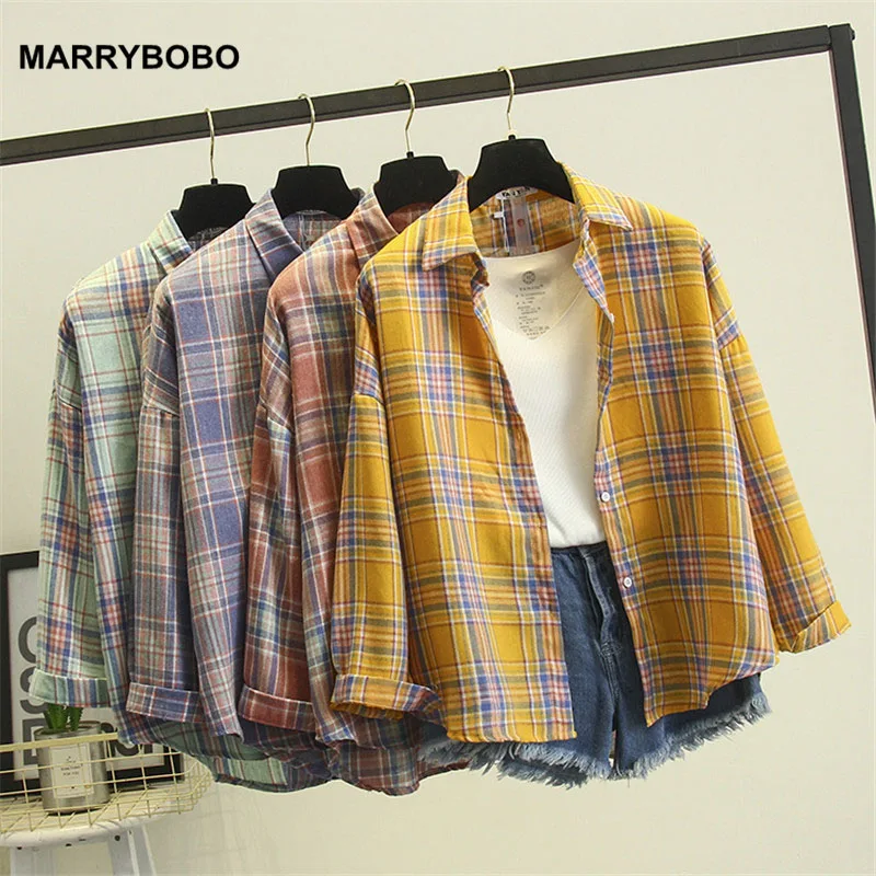 Осень зима Для женщин клетчатая блузка рубашка женские свободные топы 2019 в