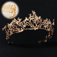 wedding tiaras crown gold hair flower rhinestone diadem bridal women accessories