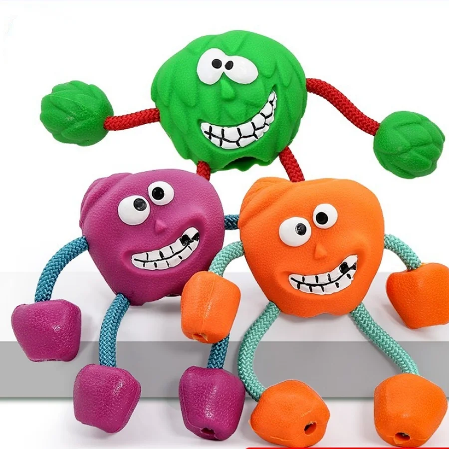 

Dog Multifunction Toys Rubber Interactive Rope Ball Squeaky Ball Toy Pet Bite Resistant Teeth Cleaning Chew Toy Dog Supplies