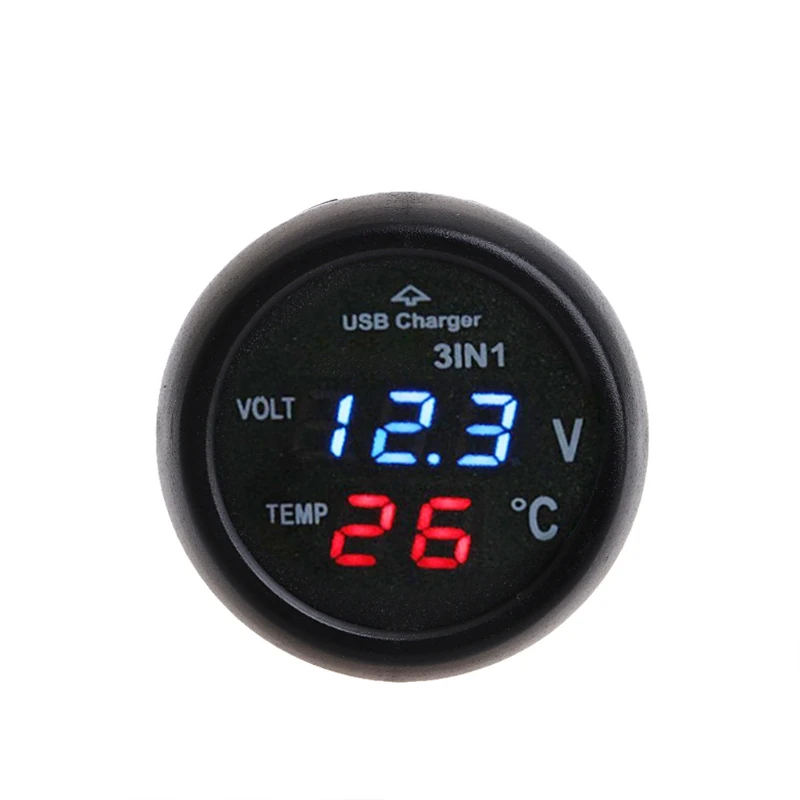 3in1 Car Auto Digital LED Thermometer USB Charger Cigarette Voltmeter RGN | Volt Meters