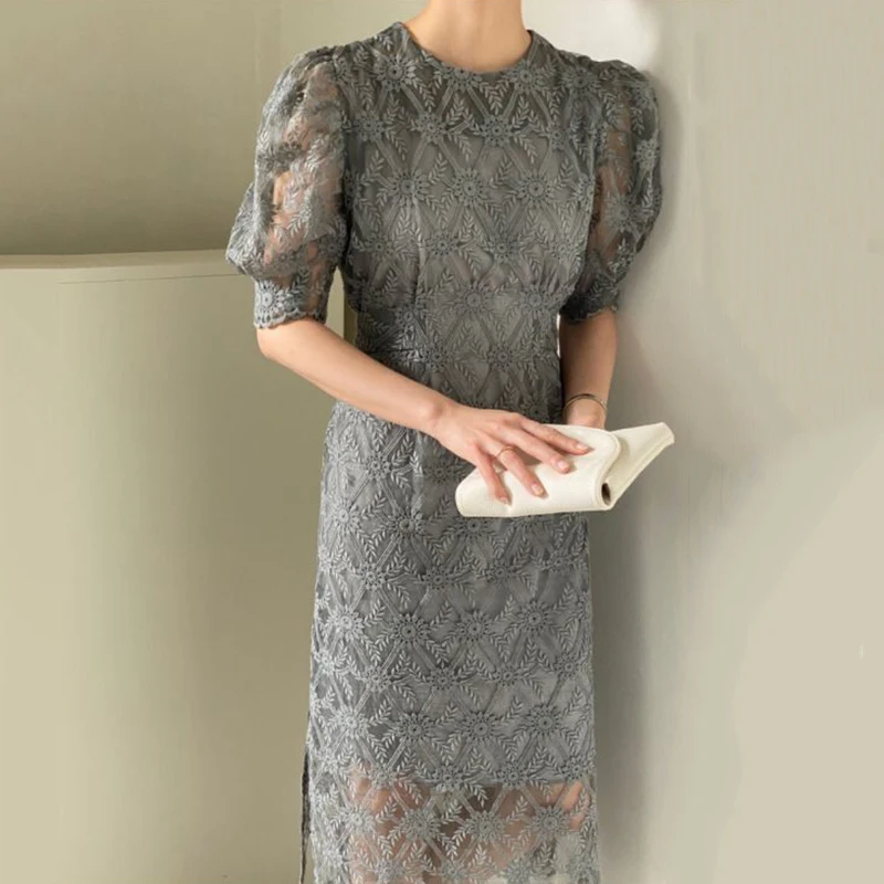 Nomikuma кружевное женское платье элегантное с высокой талией 2021 летнее пышными