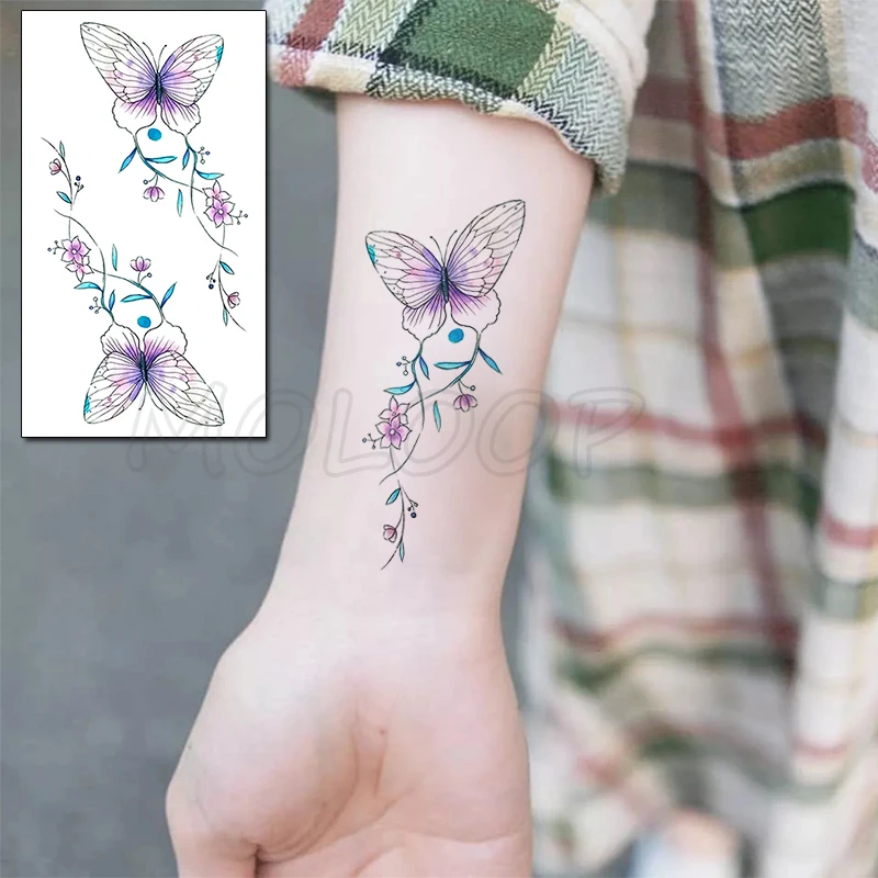

Temporary Tattoo Sticker Puper Butterfly Lovely Flower Small Element Fake Tattoos for Women Men Body Makeup Waterproof Stickers