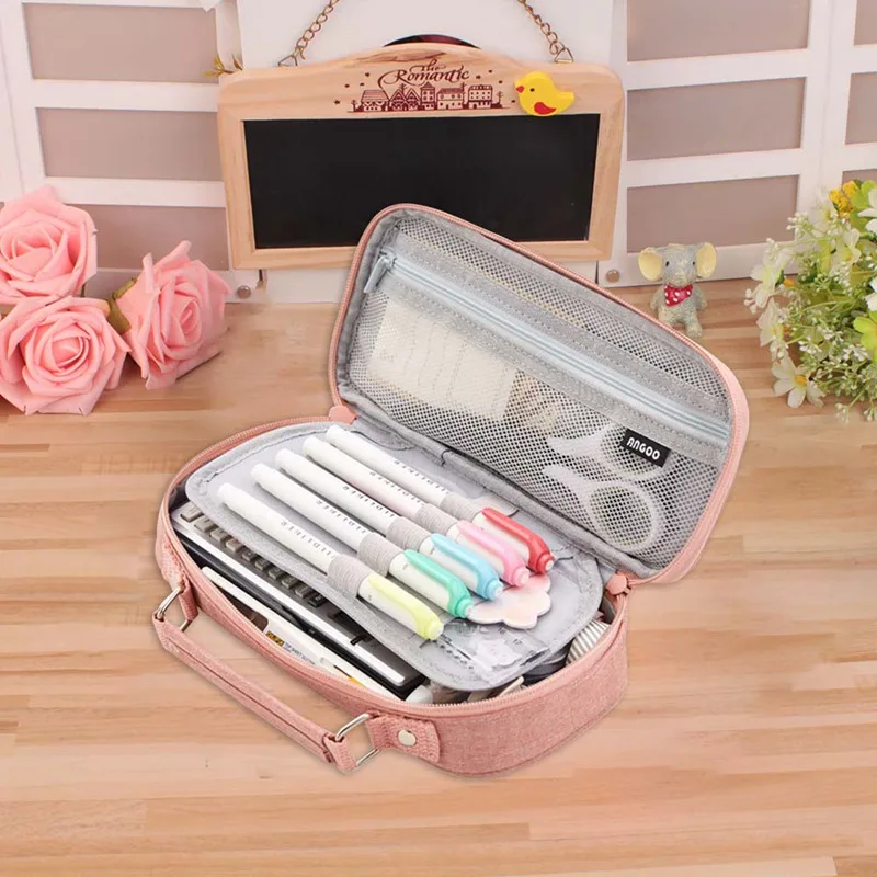 Чехол для карандашей тканевый двухслойный вместительный чехол ручек и макияжа