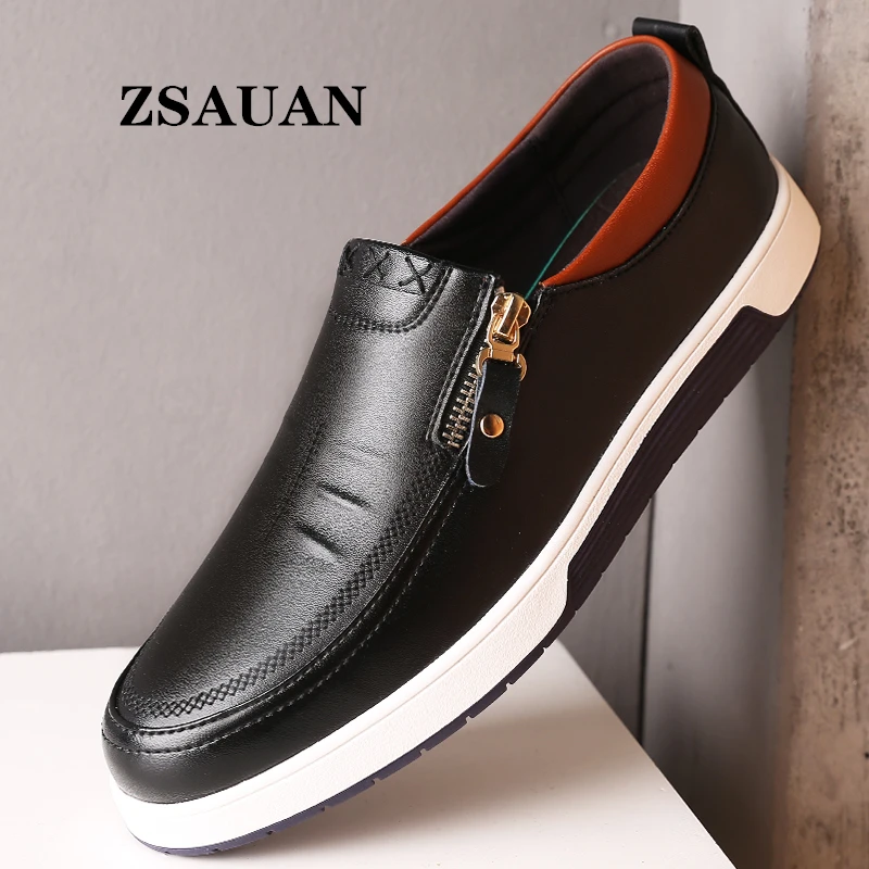 Кроссовки ZSAUAN мужские кожаные повседневная обувь на молнии офисные лоферы