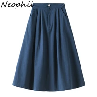 neophil 2022 spring summer solid a line mid length skirts korean style school umbrella skirt with pockets elastic waist s220105