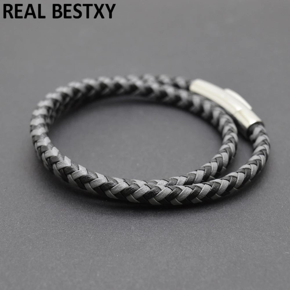 Мужские плетеные кожаные браслеты с логотипом на заказ серое черное украшение из