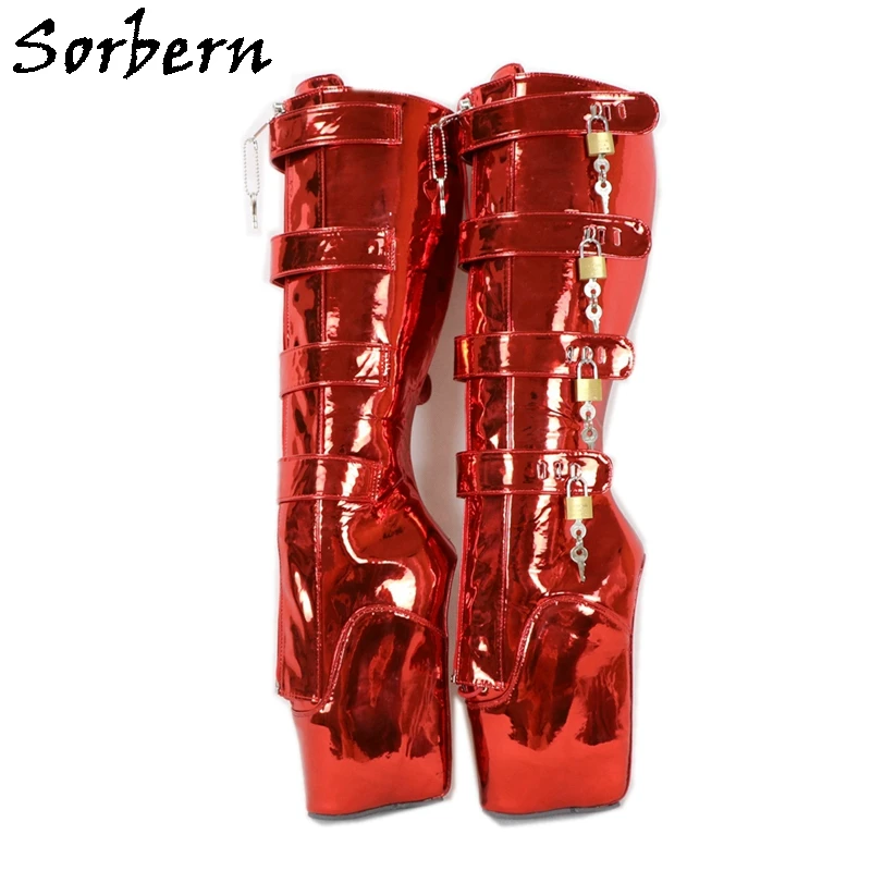 

Sorbern Metallic Red Ballet Wedge Boots Women High Heels Big Size Lockable Keys SM Shoes Unisex Women Platform Heels Booties