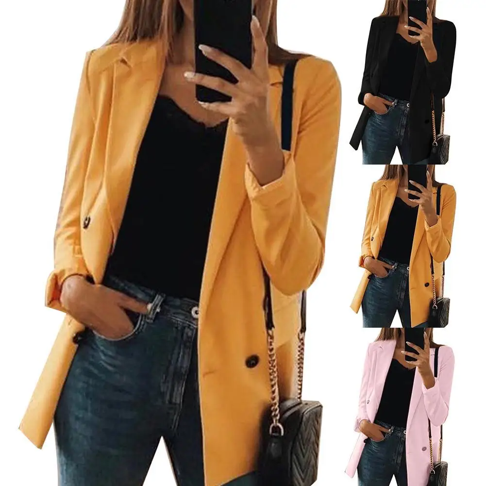 

Women Solid Color Turndown Collar Long Sleeve Tailored Suit Jacket CoatÂ Blazer