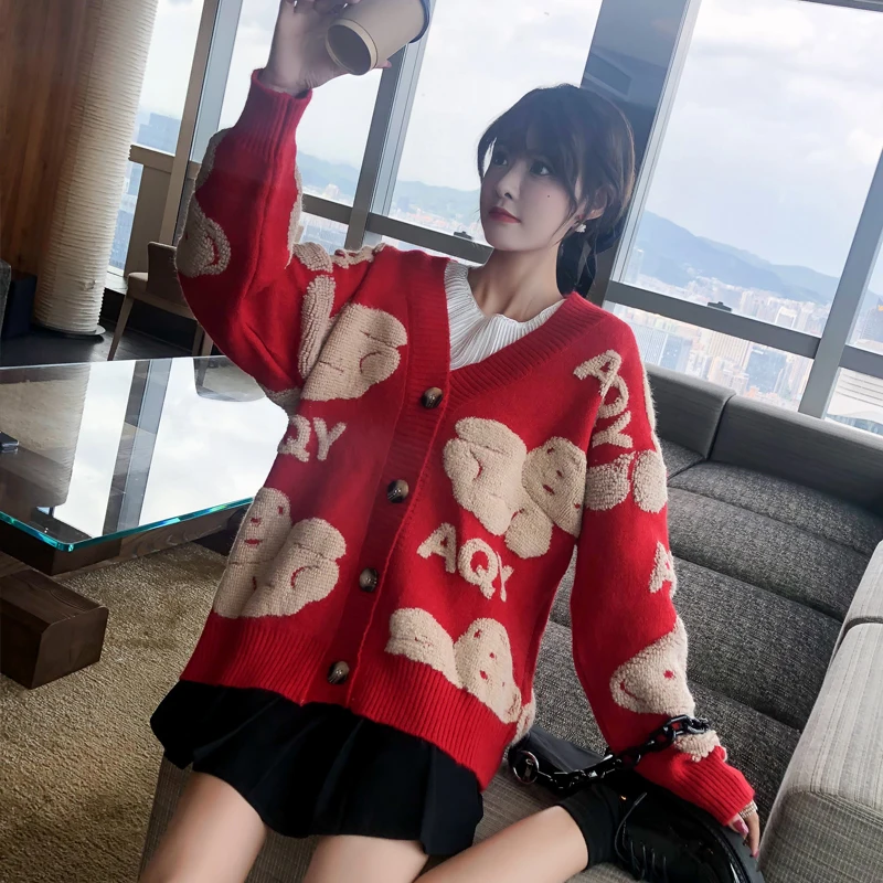 

Sweater Autumn Winter Knitted Cardigans Women Long Sleeve Single Breaster Female Loose Sweater Cardigan Vintage Cardigan