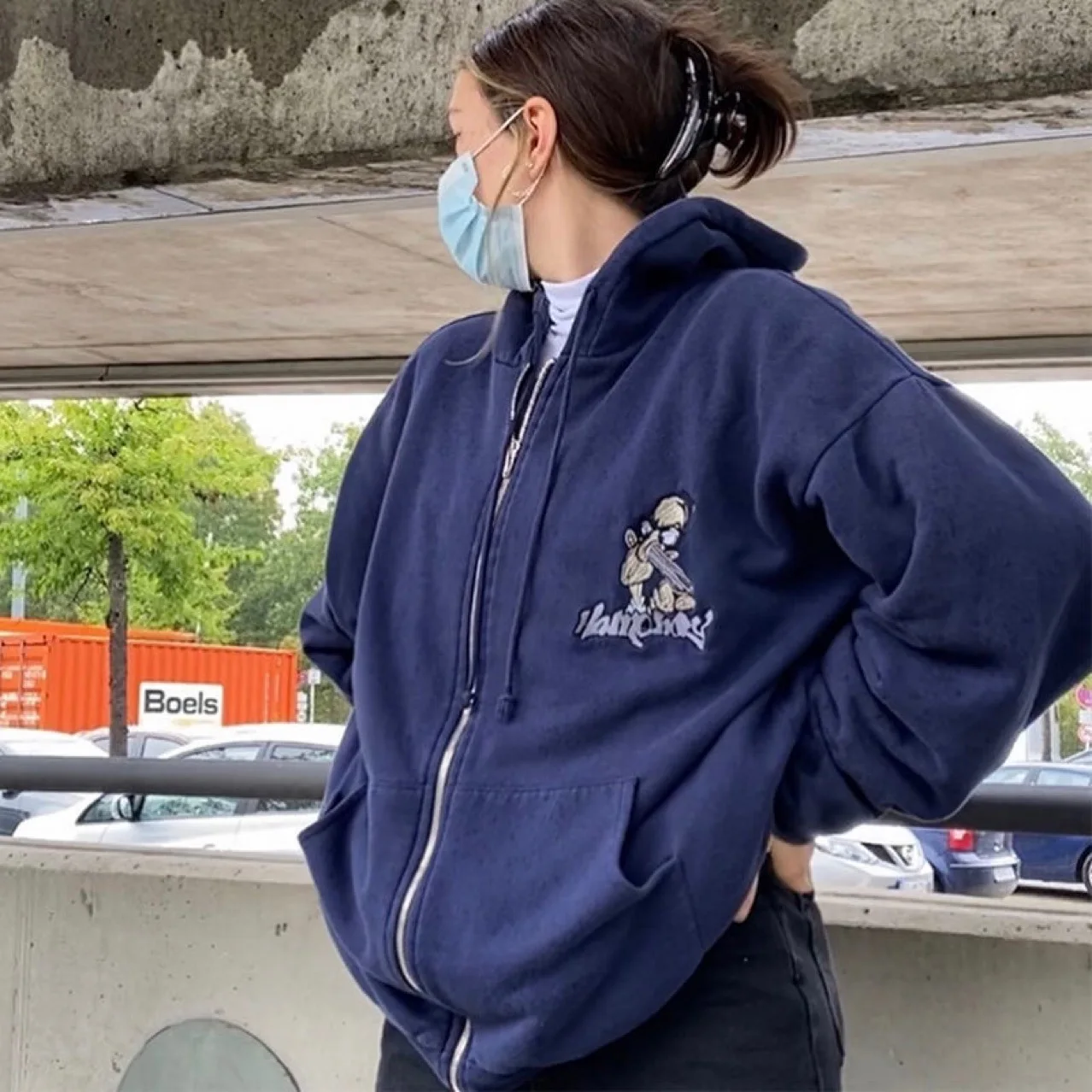 Новинка 2021 американский свитер с капюшоном в стиле ретро темно-синего цвета