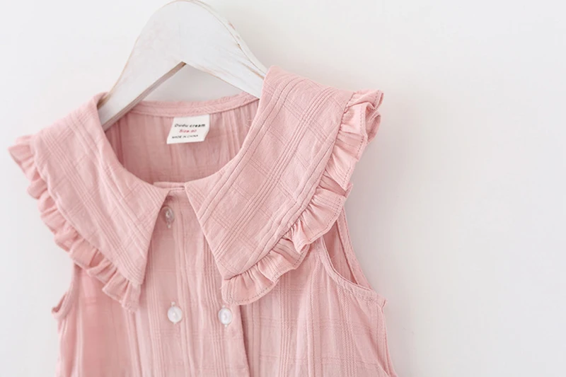 Girls dress 2020 summer new sleeveless double-breasted vest doll pure cotton solid color stitching princess | Детская одежда и