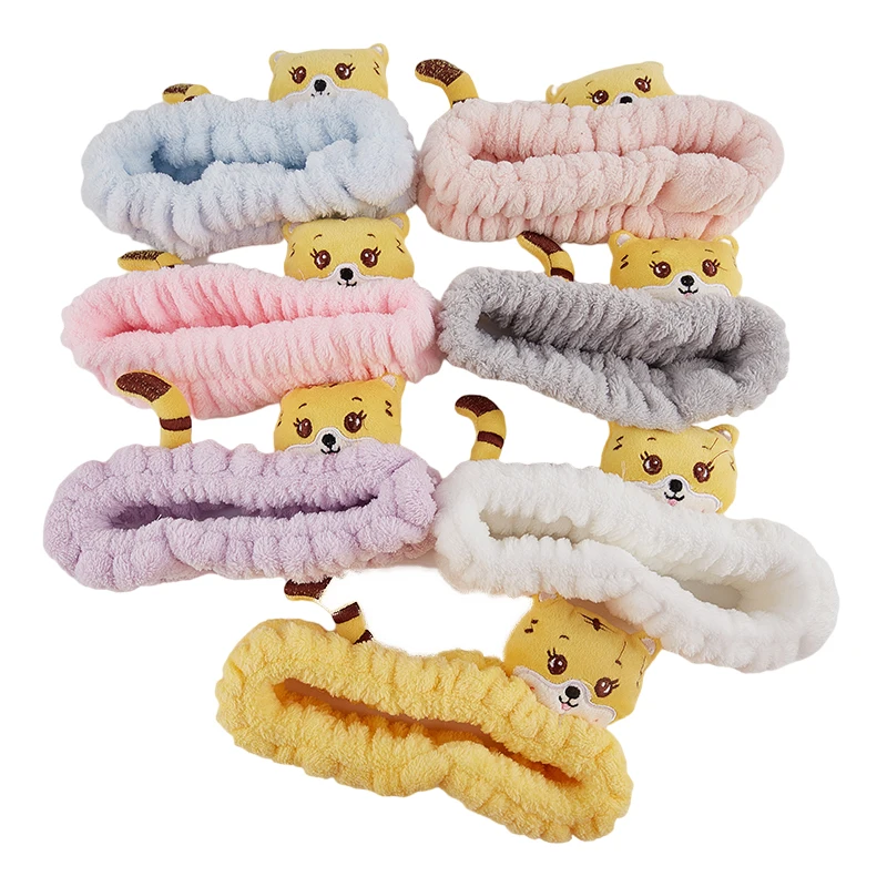 

Cute Animals Tiger Hair Band Elasticity Coral Fleece Bow Headbands Girls Headwear Women Face Washing Makeup Hair Accessories