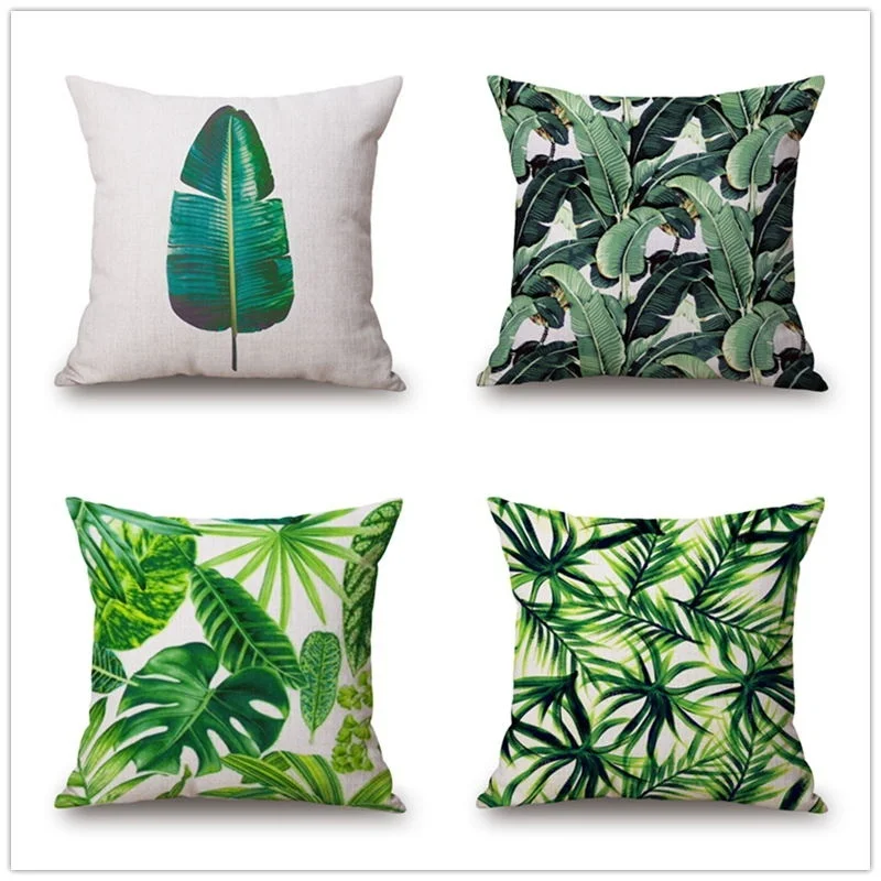 Декоративные наволочки из хлопка и льна с изображением цветов травы тропических