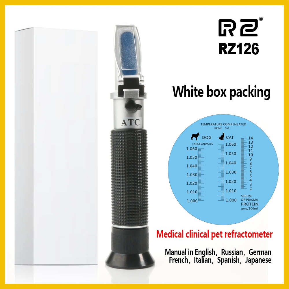 RZ126-WHITE BOX RZ рефрактометр клинический медицинский дом питомец собака кошка протеин сыворотка плазменный прибор для измерения гемоглобина удельный вес мочи RZ126 ATC - Цвет: RZ126-WHITE BOX