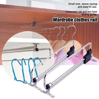 storage telescopic clothes rod wardrobe hanging pull out organizer sliding rail space saving for organizing clothes