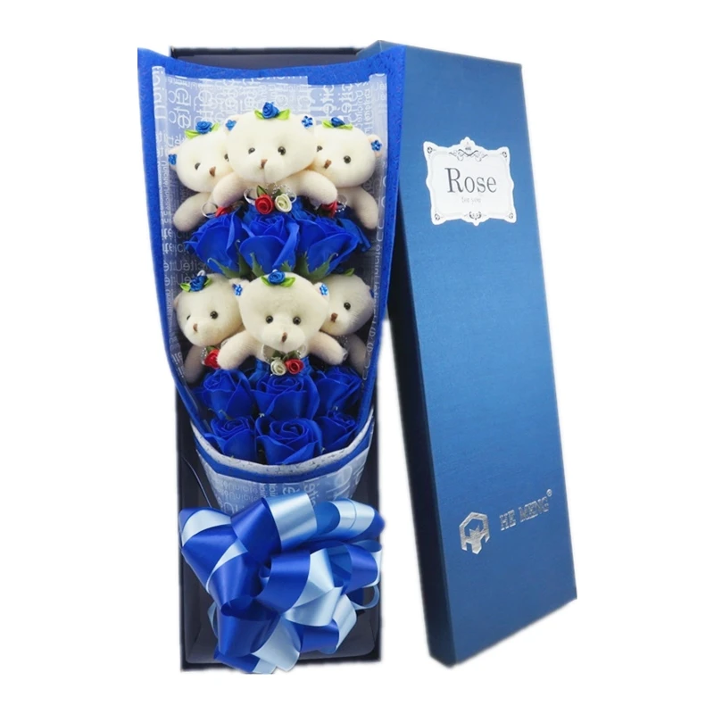 

Lovely Teddy Bear Flower Bouquet Gift Box Plush Toys Dolls Stuffed Animals Creative Valentine's Day Graduation Gifts