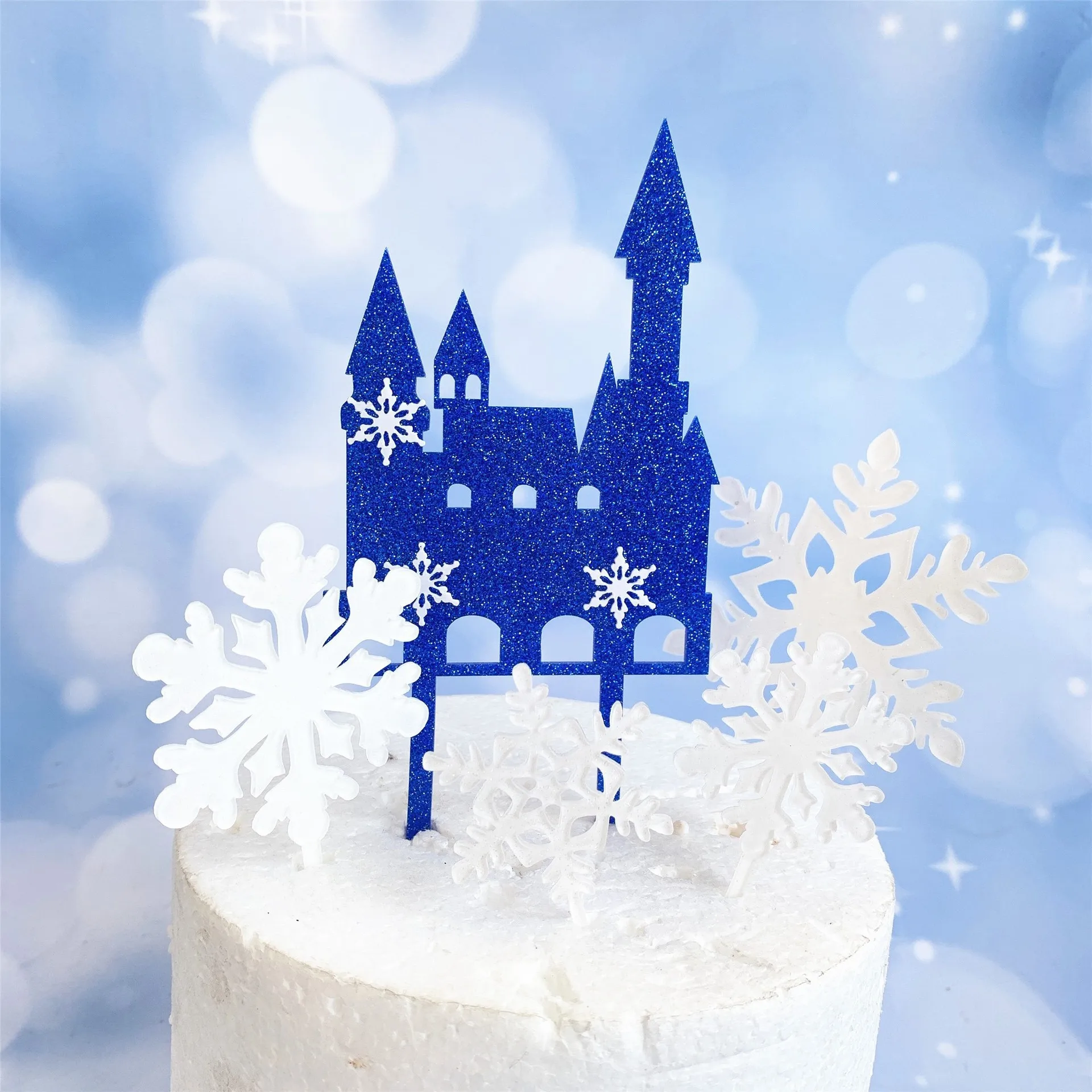 

Happy Birthday Cake Topper Bling Sparkle Acrylic Birthday Party Dessert Decoration Christmas Winter Snow Castle Ice World