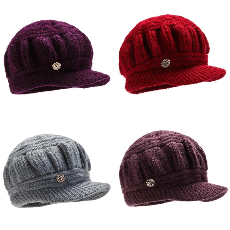 

Unisex Warm Winter Hats Stylish Add Fur Lined Soft Beanie Cap With Brim Thick Winter Knitted Hats For Men & Women Dropshipping