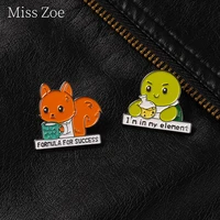 cartoon fox tortoise enamel pin brooches dialogue lapel clothes elements of success bag badge gift for friend anime fans jewelry