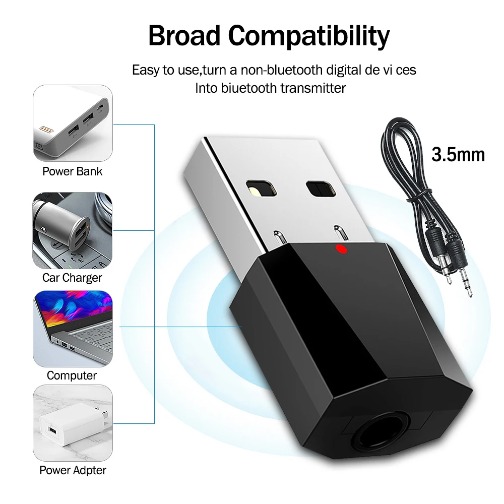 

Bluetooth-compatible 4.2 Adapter USB Wireless Transmitter Receiver Music Audio for PC TV Car Hands-free 3.5mm AUX Adaptador