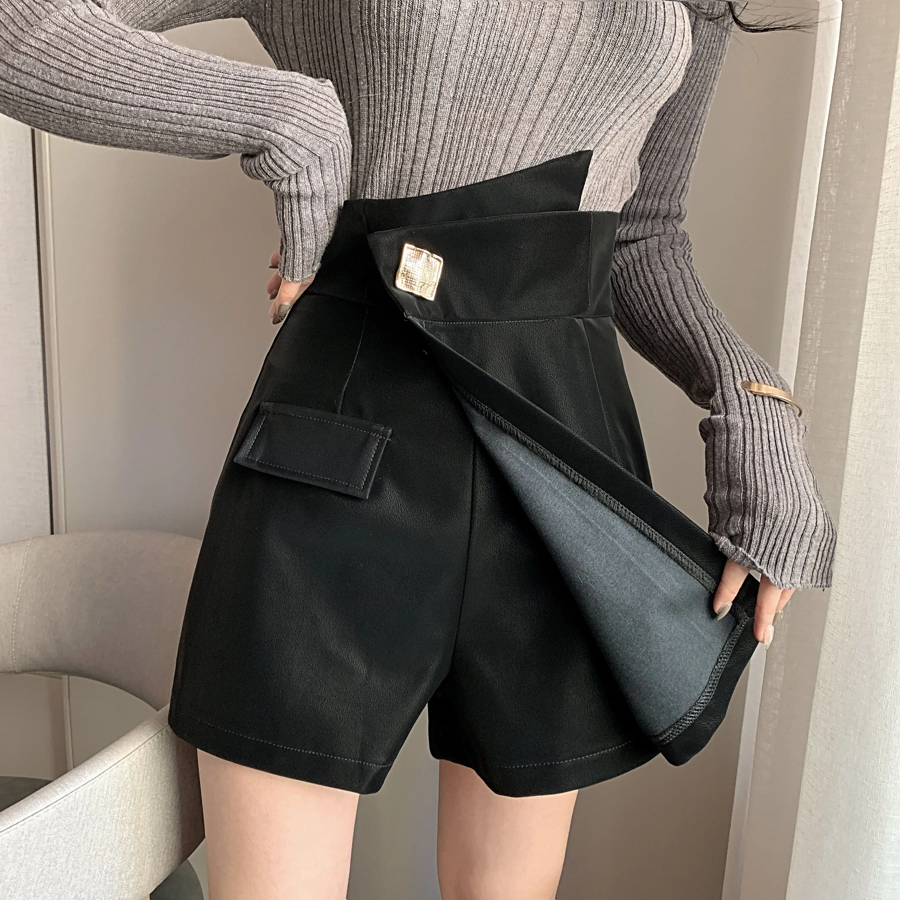 

Skirts Shorts Women Plus Size Irregular Zipper High Waist Shorts Fashion Sexy Short Midi Shorts Ladies Wide Leg Trousers Girls