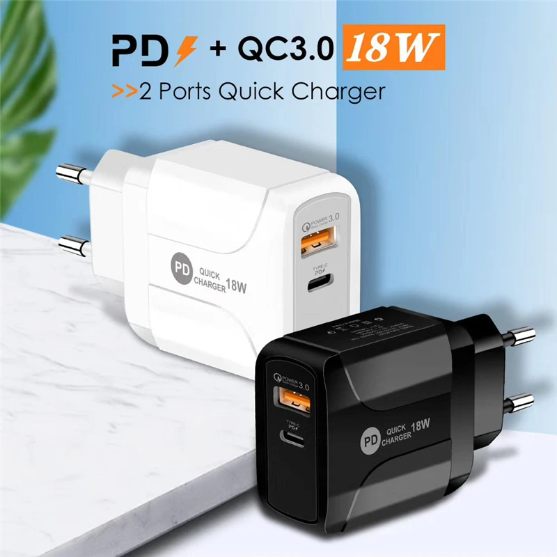 

Mobile Phone Charger Adapter Quick Charge QC 3.0 PD 18W Fast Charging USB C 3A Plug for iPhone Samsung Xiaomi Huawei iPhone Oppo