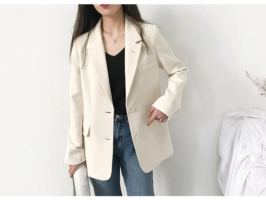 Casual Solid White Blazer Long Sleeve Women Blazers and Jackets Notched blazer mujer blaser feminino Suits Coats Female