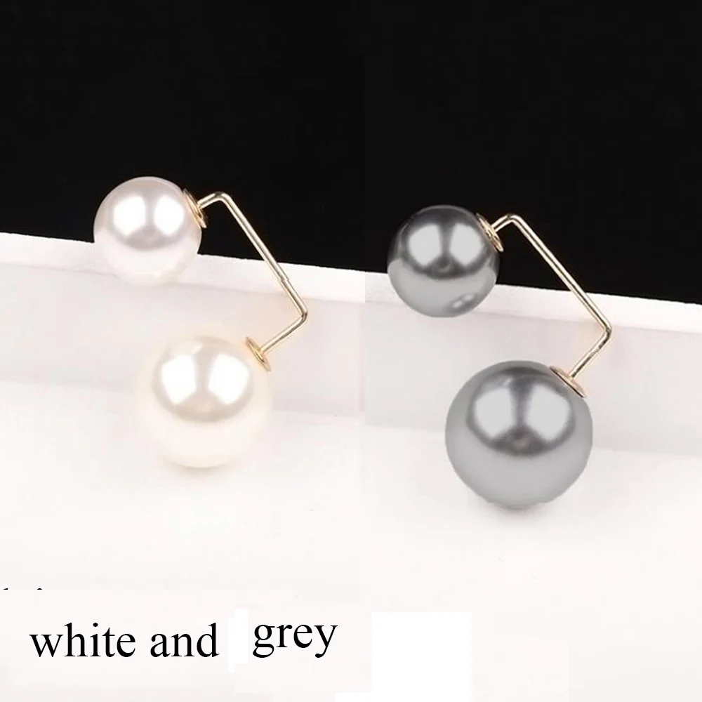 white and grey 2 шт./компл. простые серьги с двумя жемчужинами, брошь свитер воротник одноразовые иглы, брошь на застежке, Костюмы аксессуары Броши для Для женщин - Окраска металла: white and grey