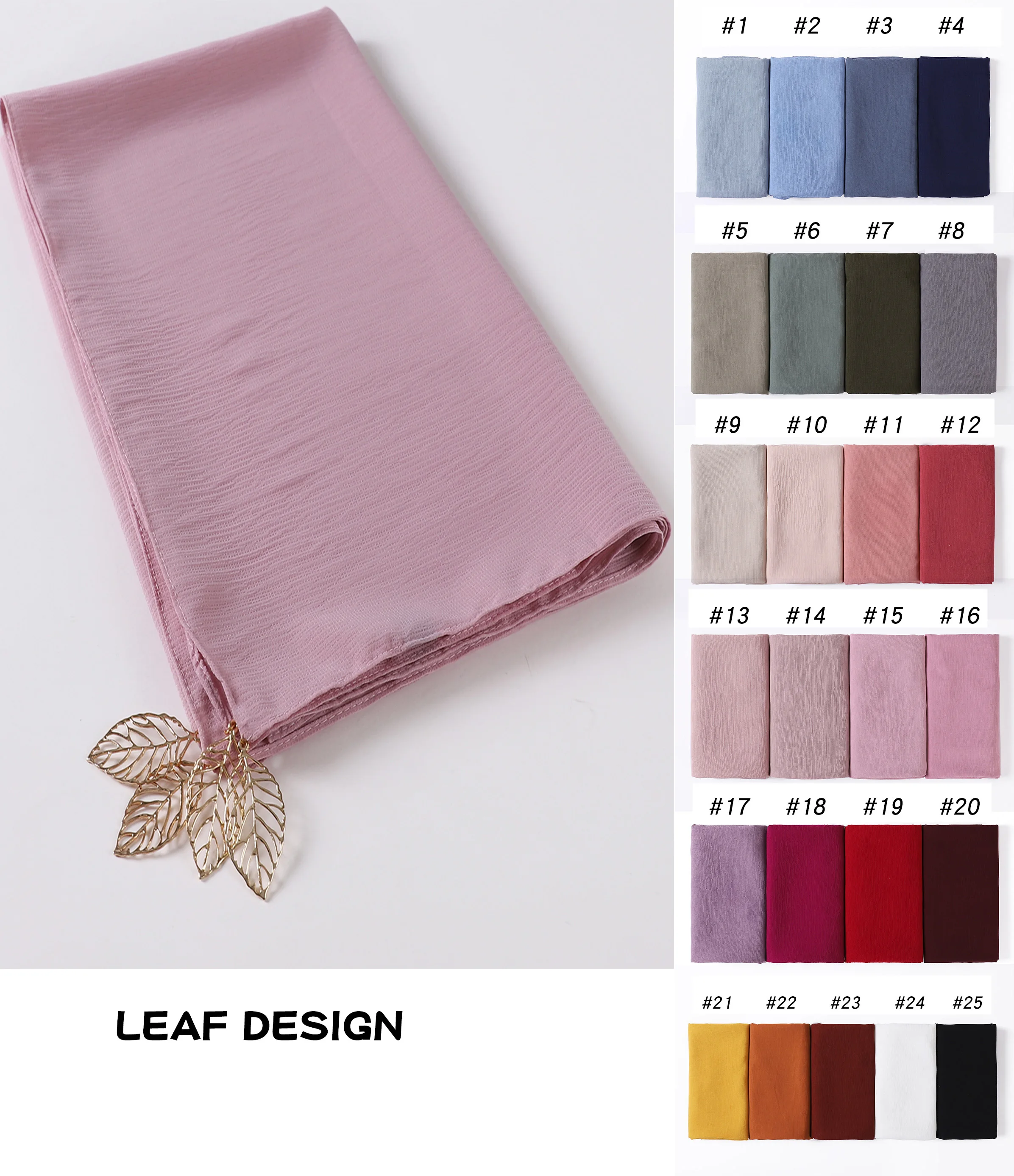 Leaf Pendant Tassel Hijab Crinkle Cotton Scarf Wrap Malaysia Solid Color Shawls Headband Muslim Hijabs Headscarf Female Foulard