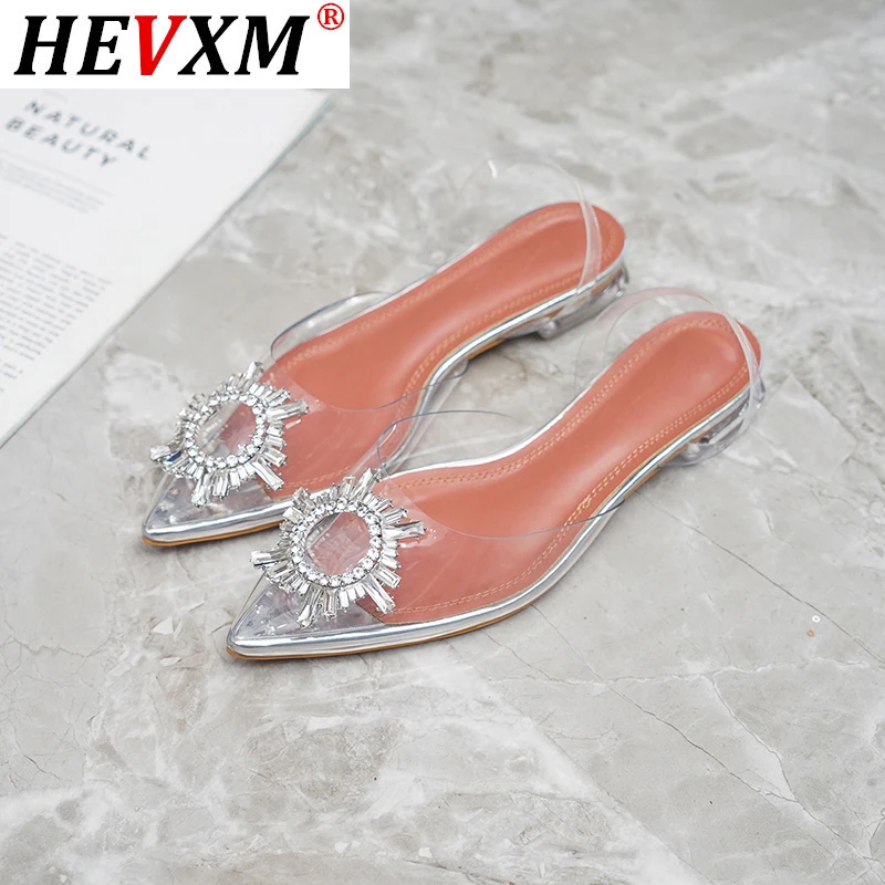 HEVXM Large Size 41 42 Fashion Clear PVC Transparent Low Heels Sandals Women Shoes Rhinestone Sunflower Sandals Summer Shoes images - 6