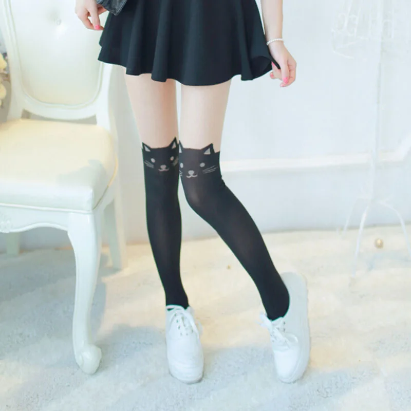 Модные новые колготки для женщин пикантные принтом кошачьего хвоста и чулки до