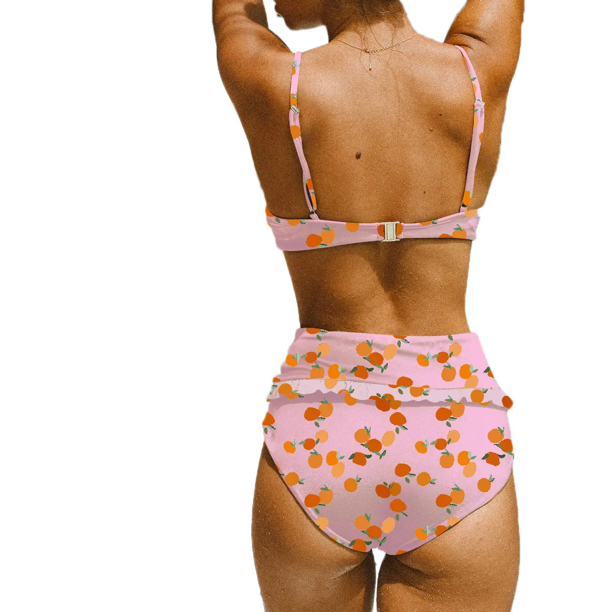 Женский купальник-бикини с принтом Вишни из двух частей плиссированный