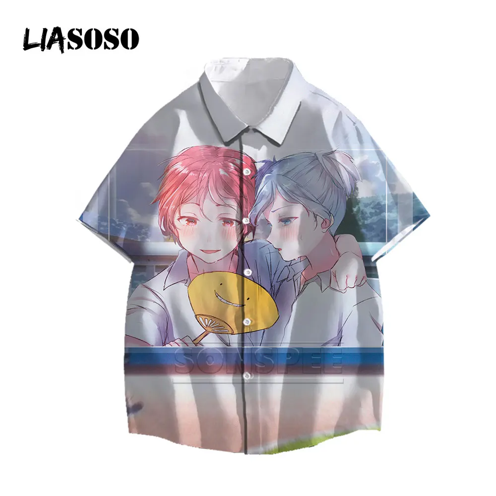 

LIASOSO Fullmetal Alchemist Fashion Hawaiian Sets Man Printing Short Sleeve Button Shirt Beach Shorts Streetwear Casual Beac