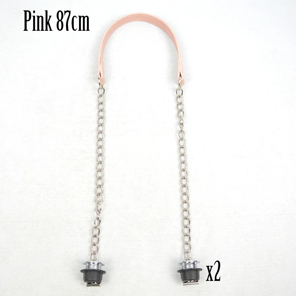 pink Новинка, Tanqu, 1 пара, нубук, плоская, серебряная, длинная, толстая, с одной цепочкой, с пряжкой, серебряные винты для Obag, O сумка, ручки для женской сумки - Color: pink