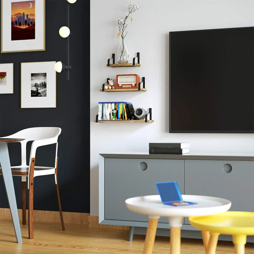 

3pcs Rustic Wood Storage Bedroom Decorative Wall Mounted Office Bathroom Floating Shelves Set Display Living Room Home Durable