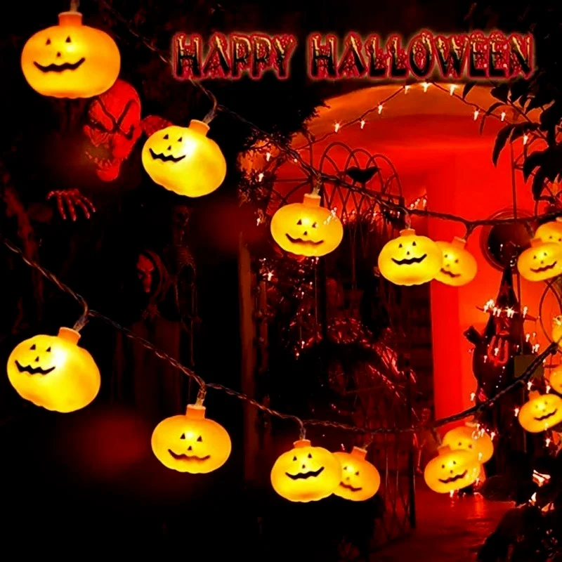 

10/20/40LED String Lights LED Pumpkin Holiday Lights for Christmas Home Garden Halloween Decoration Scary USB Battery Powered