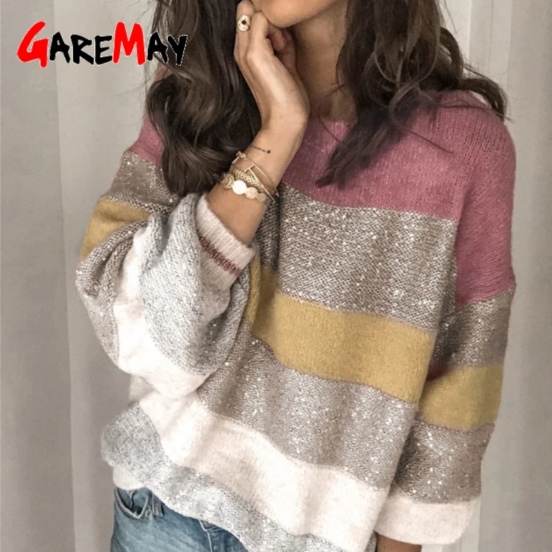 Женский полосатый свитер новинка 2022 повседневный свободный разноцветный Топ с