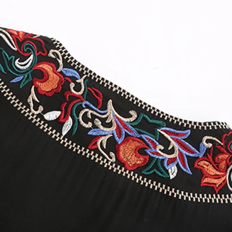 

Black Retro Embroidered Flower Maxi Dress Elegant V-neck Long Sleeve 2021 Spring Clothes Women Casual Gypsy Hippie Dresses