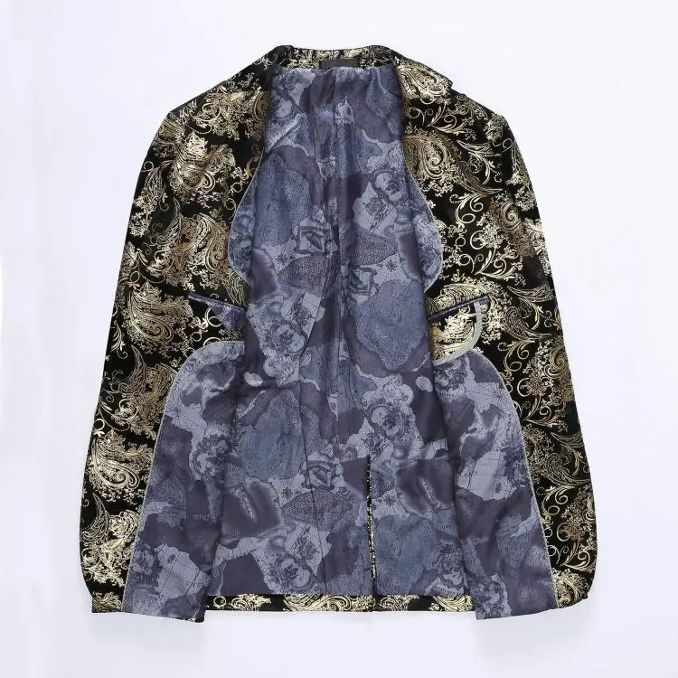 Печатные золотые мужские Топы блейзер для вечернего певца выпускного вечера