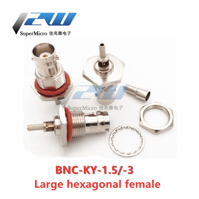 

BNC-KY-1.5 / BNC-KY-3 large hexagon RF RF coaxial connector 50 ohm Q9 female for silver plated wire