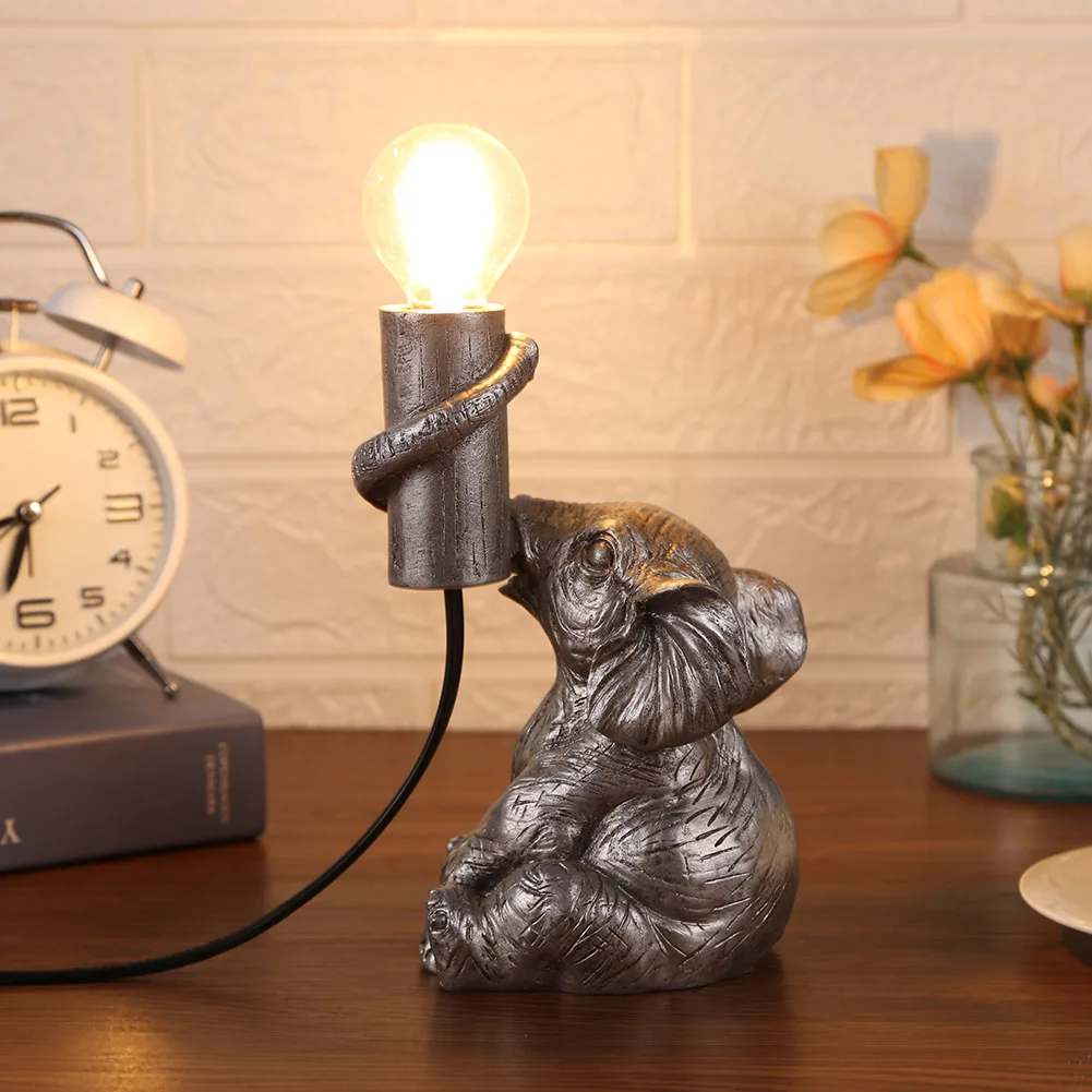 

Resin Elephant Table Decoration Lamp Animal Shape Figurine Light Indoor E12 Light Bulb Base For Bedroom Living Room Decoration