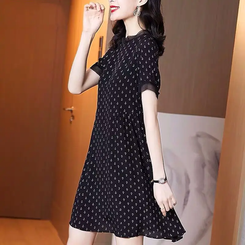 

Simple and fashionable printed mid-length dress 2021 spring and summer new temperament large size loose dress