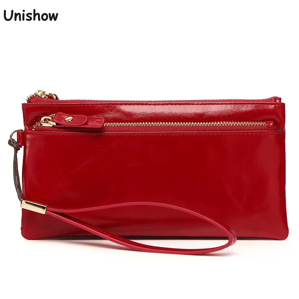 

Luxury Oil Wax Leather Women Wallet Long Wristlet Lady Purse Clutch Real Cowhide Leather Female Purse Phone Bag Coin Pocket