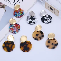 2020 trendy za fashion round tortoiseshell acetate clip on earrings no hole for women acrylic resin geometry leopard ear clips