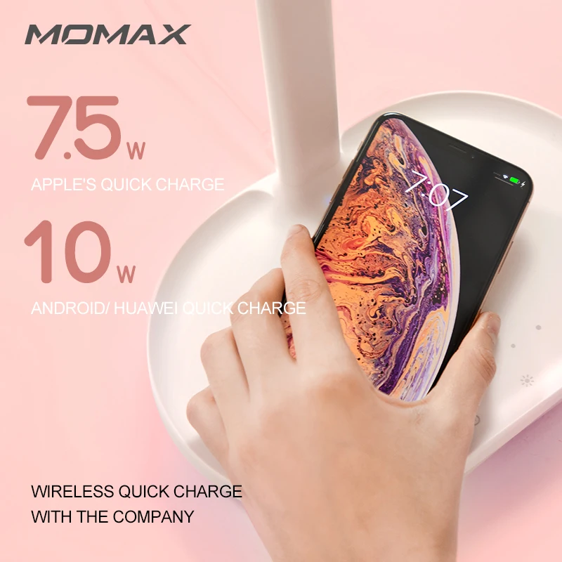 MOMAX Q. Светодиодный зеркальный беспроводной зарядный зеркальный светильник 10 Вт Беспроводное зарядное устройство заполняющий светильник для макияжа 5x Лупа 3 Вт bluetooth стерео
