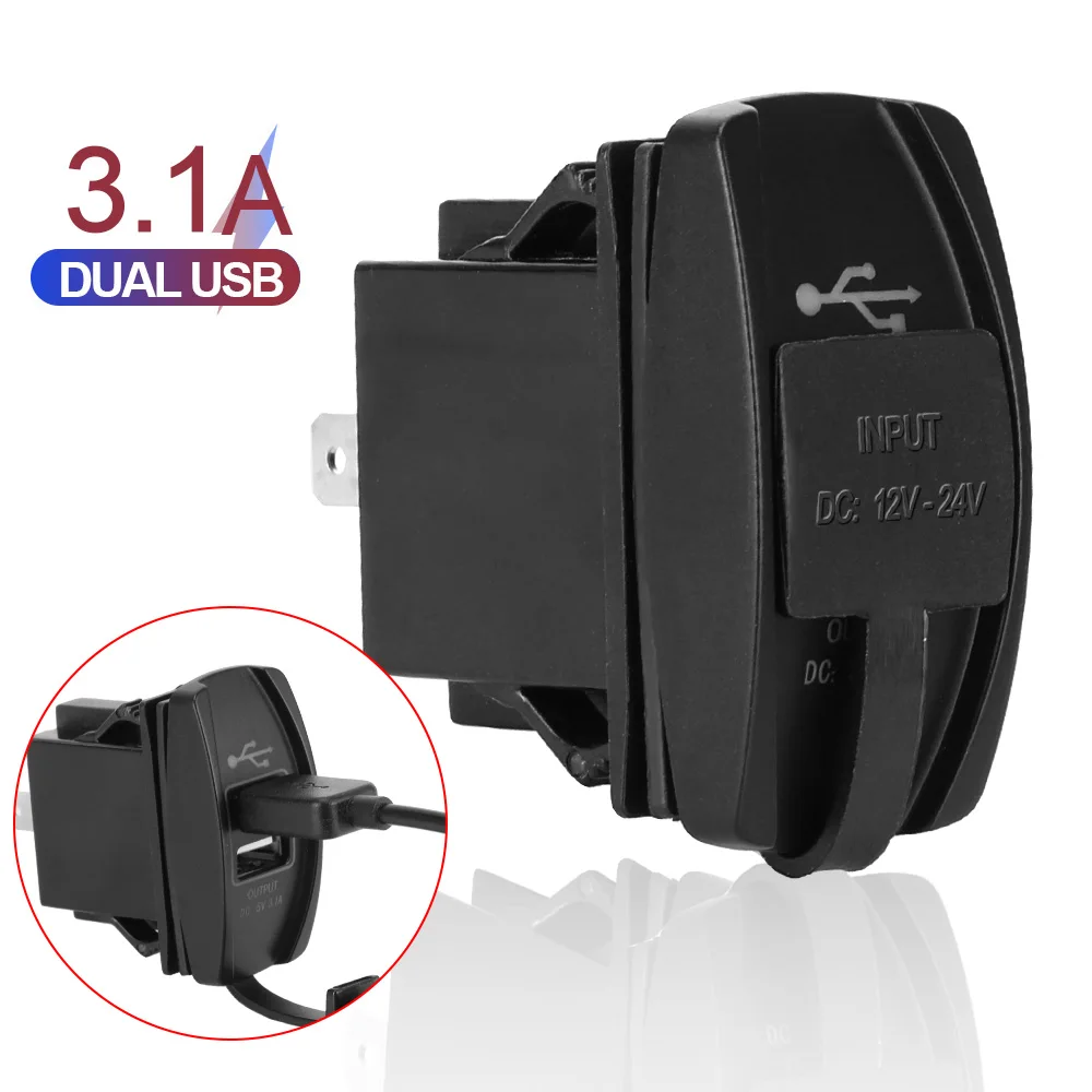 

Car Charger Universal Dual USB Ports 5V 3.1A LED for Car RV Camper Caravans Auto Adapter Dustproof Phone Charger Waterproof