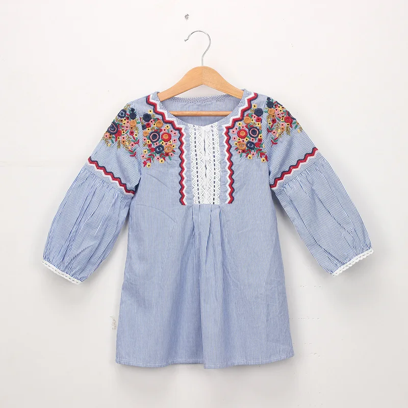 vintage elegant striped girls blouse flowers kids long sleeve shirt children's clothing cotton | Детская одежда и обувь